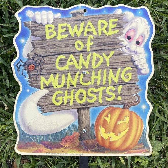 Vintage Yard Art Impact Plastics Spooky Halloween Pumpkin Ghosts Signs Set Decor - Picture 3 of 11